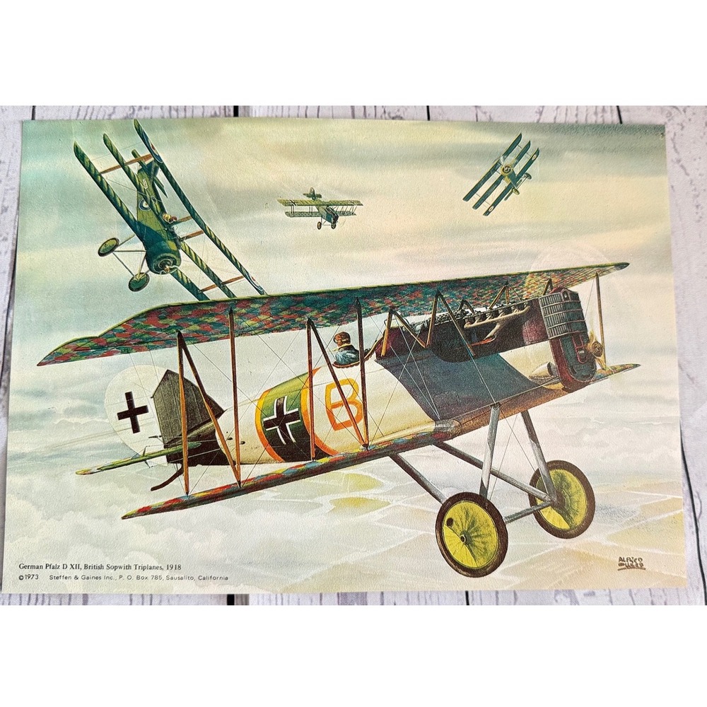 Vintage 1973 Steffen & Gaines WWI Pfalz D.XII Sopwith Triplane Lithograph Print
